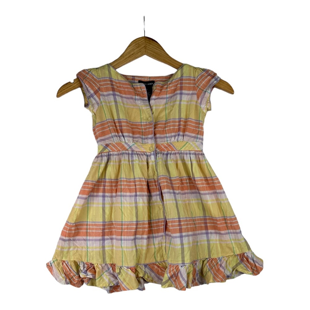 Ralph Lauren Girls Yellow Madras Ruffle Tank size 4